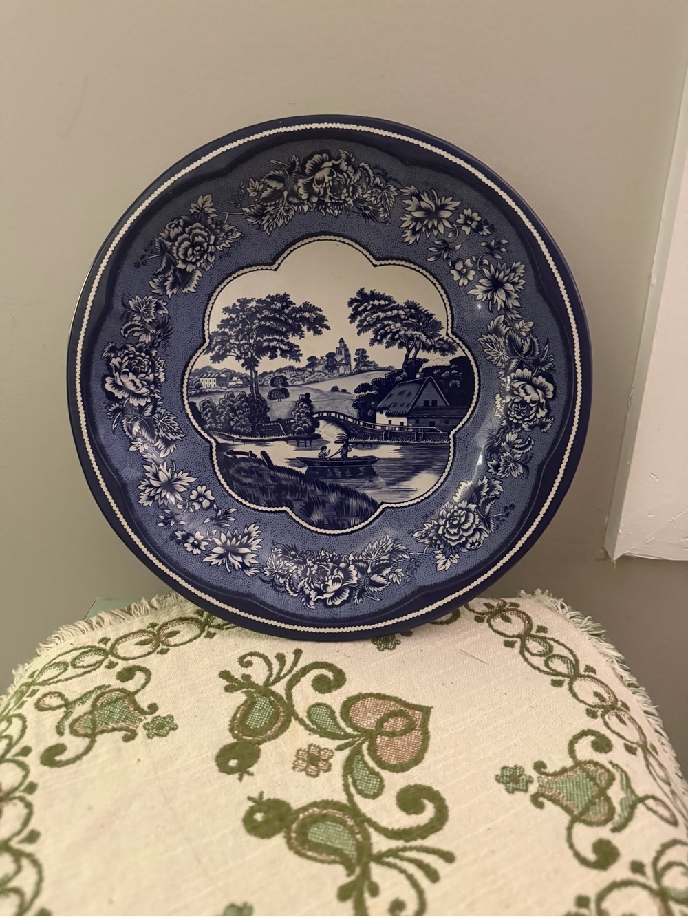 Vintage DAHER Decorated Ware Tin Bowl - Blue and White Landscape